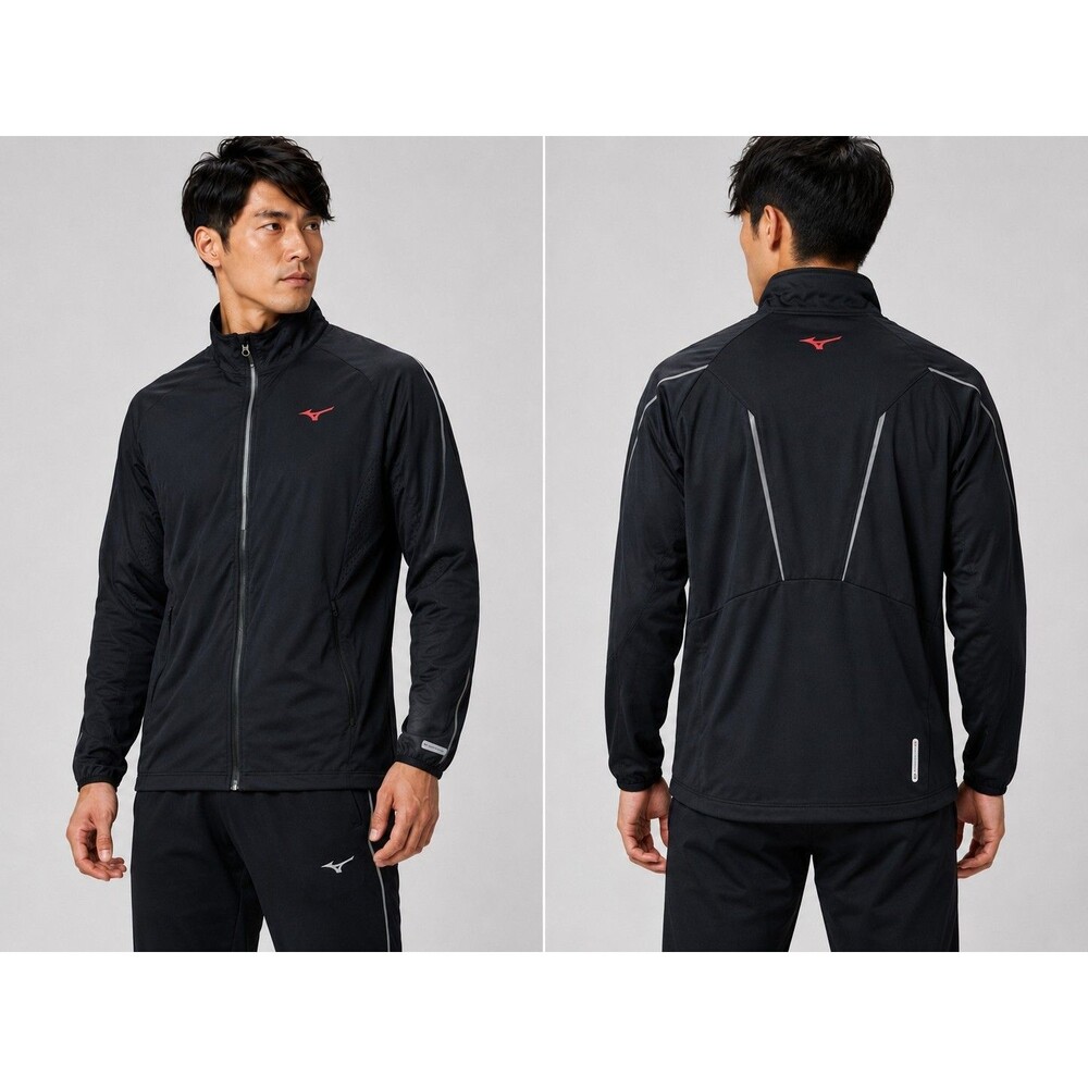 Mizuno Tech Light Jacket Mens XL Black Breath Thermo Reflective Running Full Zip